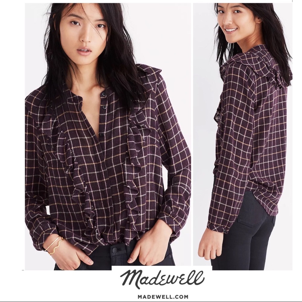 Madewell Plaid Ruffle-Front Top